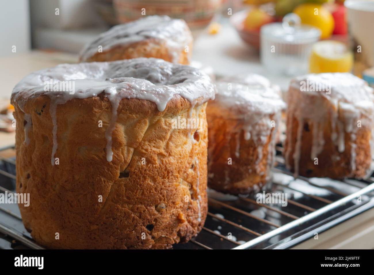 Easter bread Paska baked on a tray Stock Photo