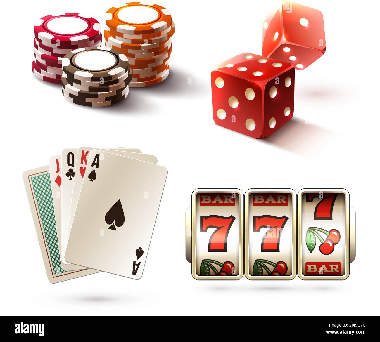 Free Vector  Realistic isolated and colored casino online games icon set  with equipments and attributes