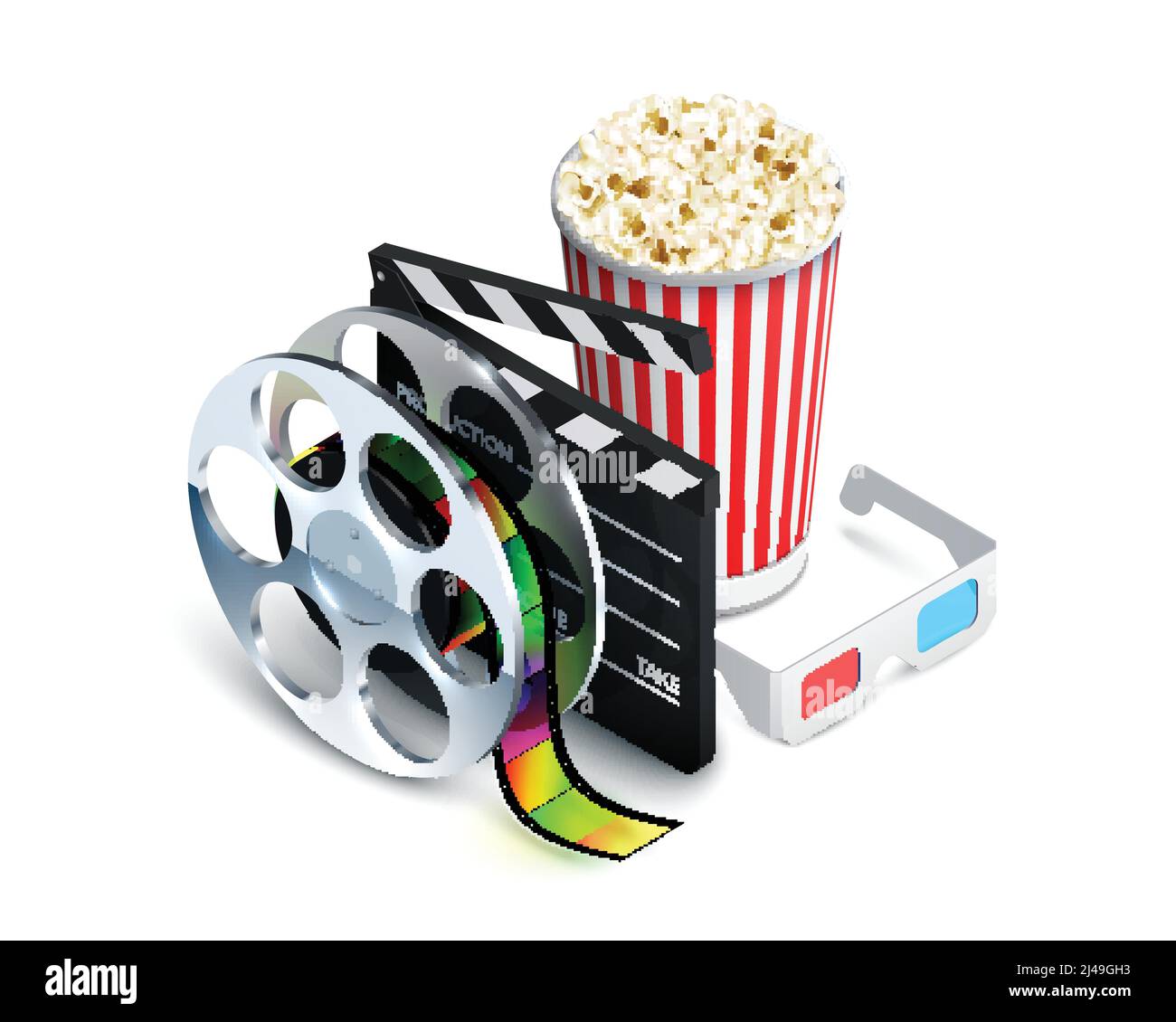 Cinema concept with movie theatre elements set of film reel
