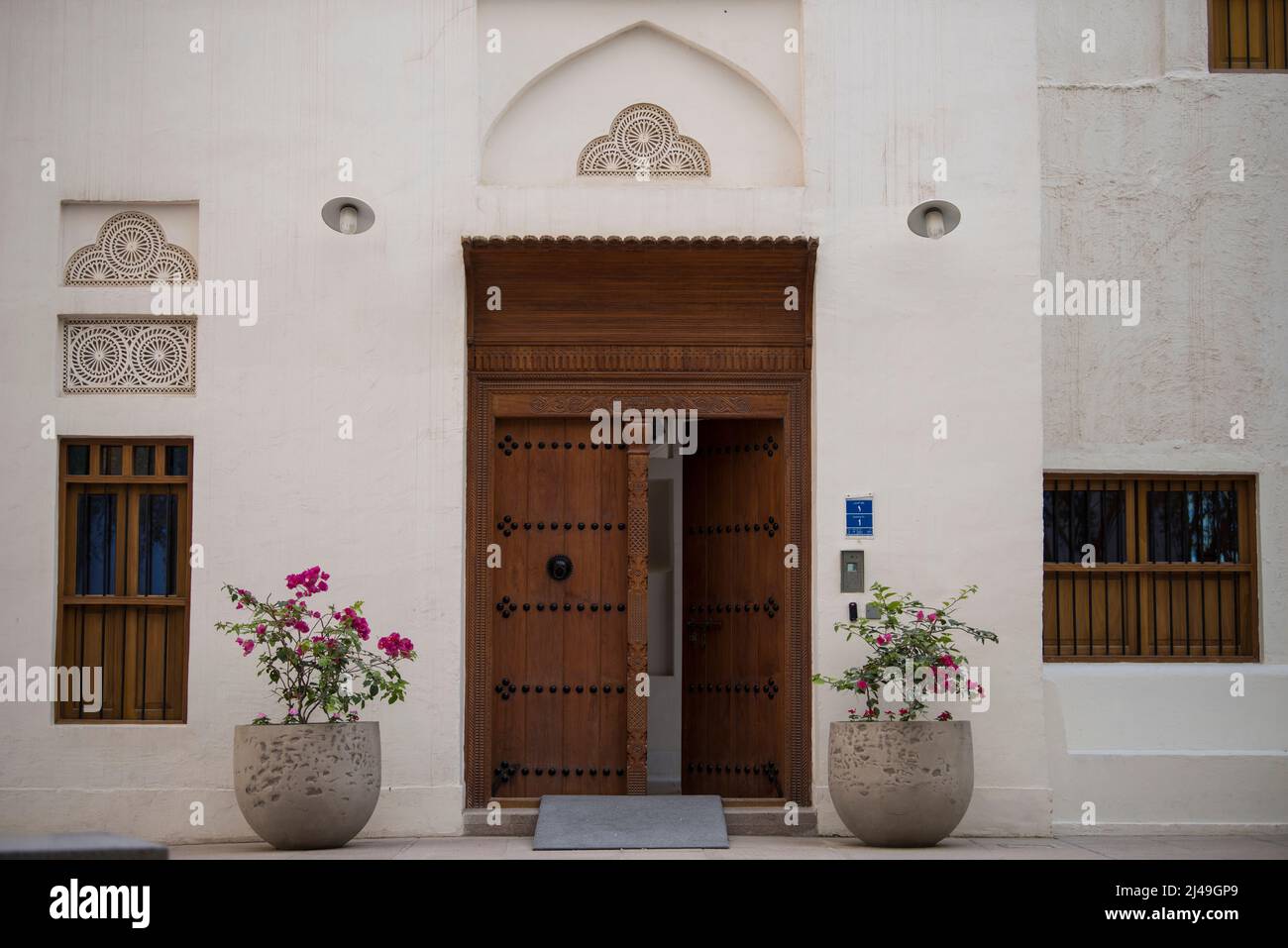 Doha ,Qatar19/04/2022 Old Decorative Main Entrance Wooden Door Stock