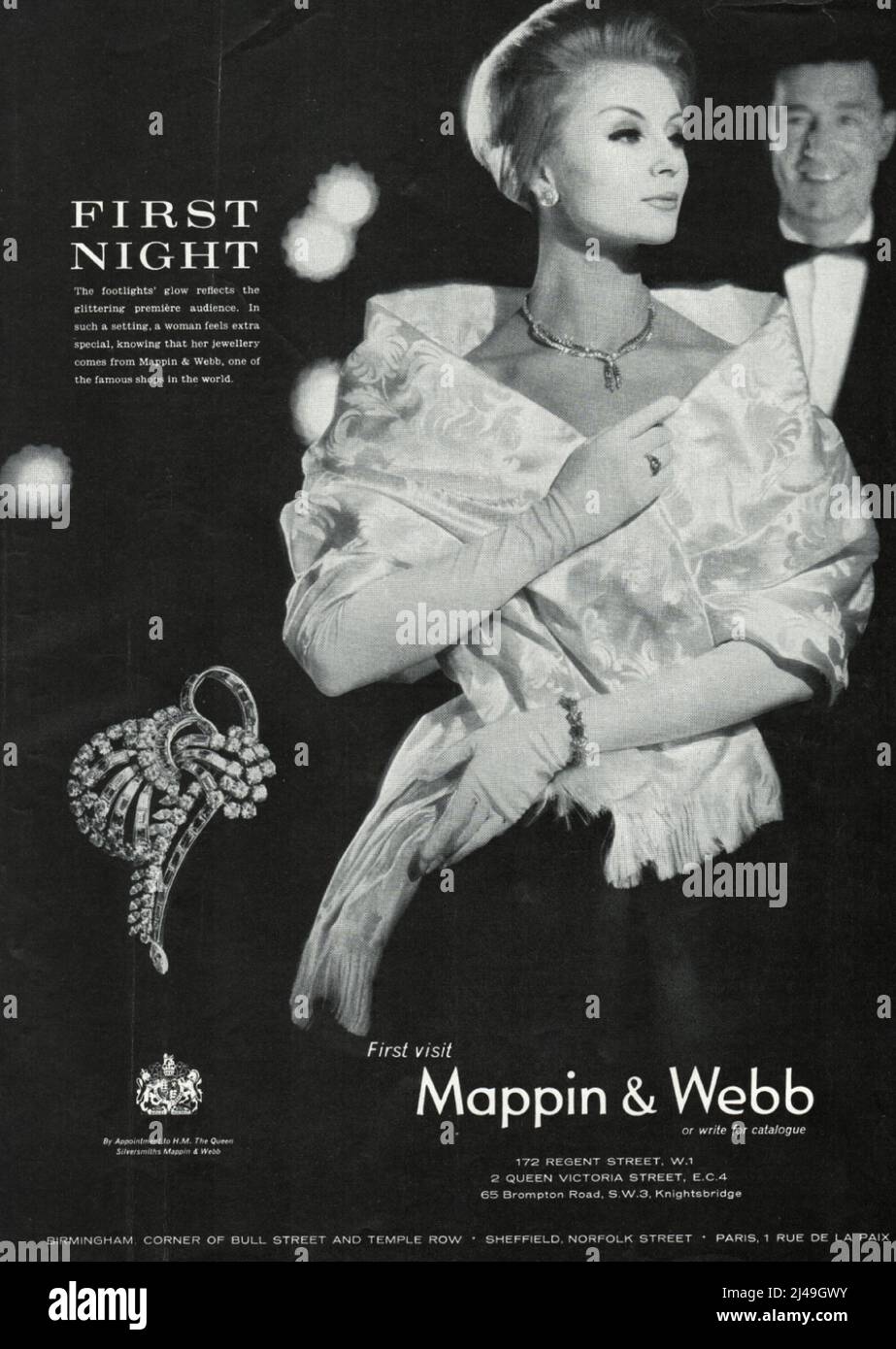 Mappin &Webb jewellry vintage paper advertisement advert 1960s woman jewellry Stock Photo