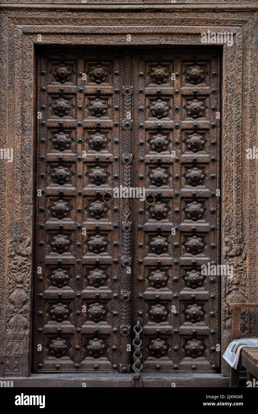Doha ,Qatar19/04/2022 Old Decorative Main Entrance Wooden Door Stock