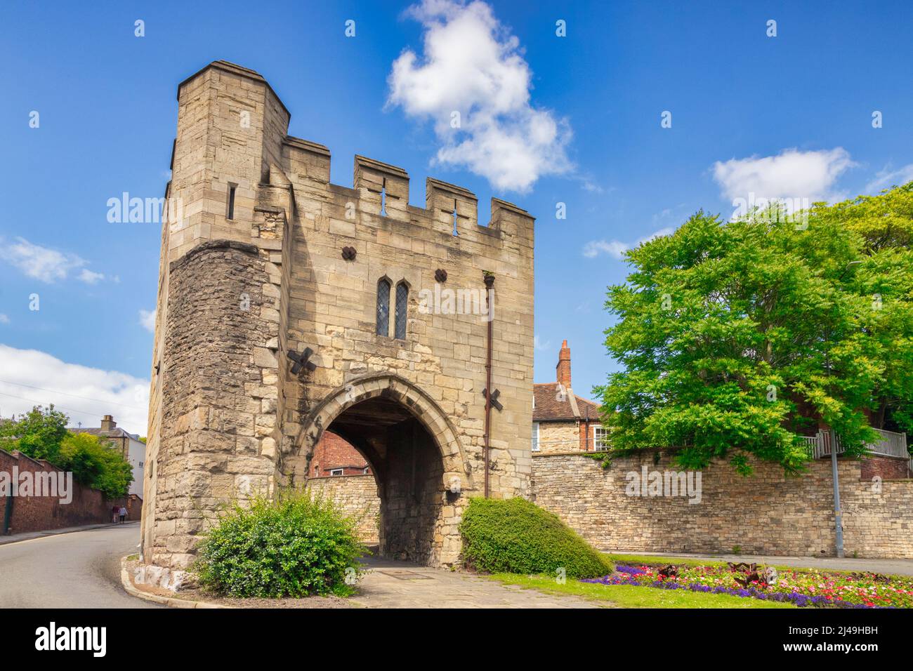 Pottergate Arch, on Pottergate, Lincoln, was formerly the southern gate in the wall surrounding Lincoln Cathedral. Stock Photo