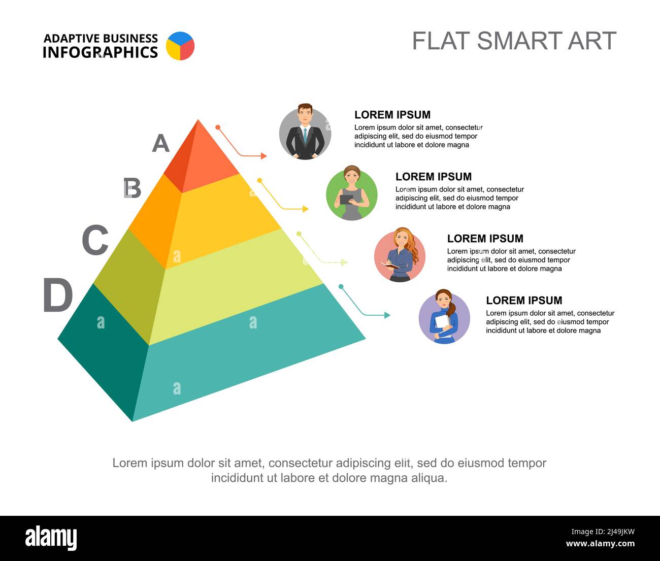 Four pyramid levels process chart template for presentation. Business ...