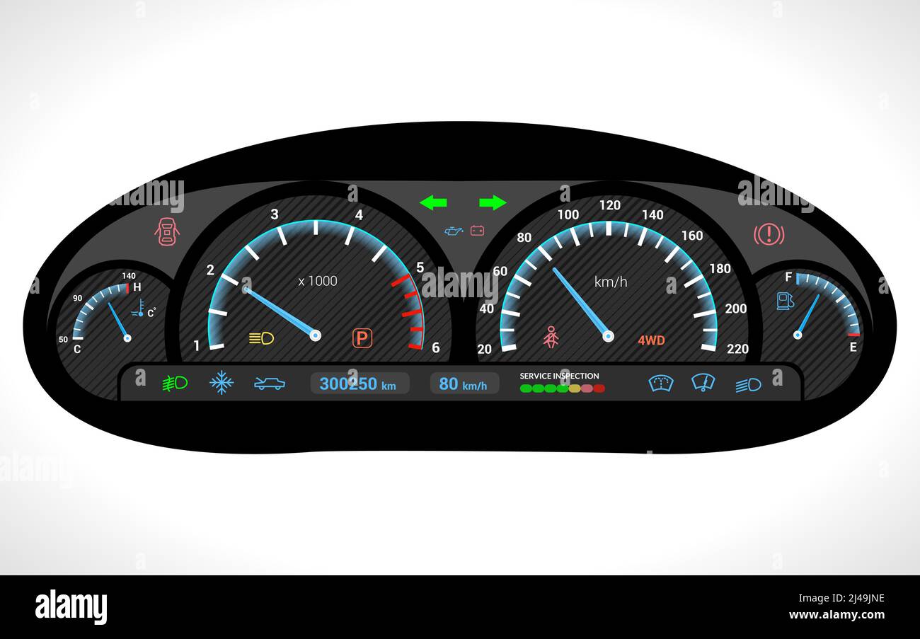 Car dashboard auto speedometer panel isolated on white background
