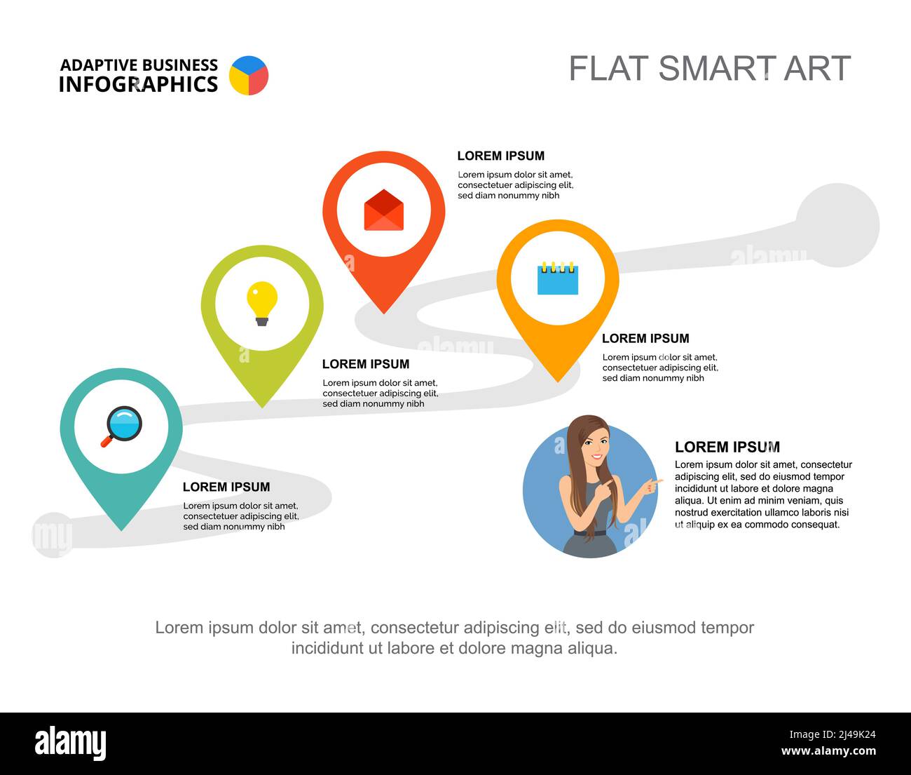 Four elements workflow template for presentation. Business data visualization. Plan, finance, management or marketing creative concept for infographic Stock Vector