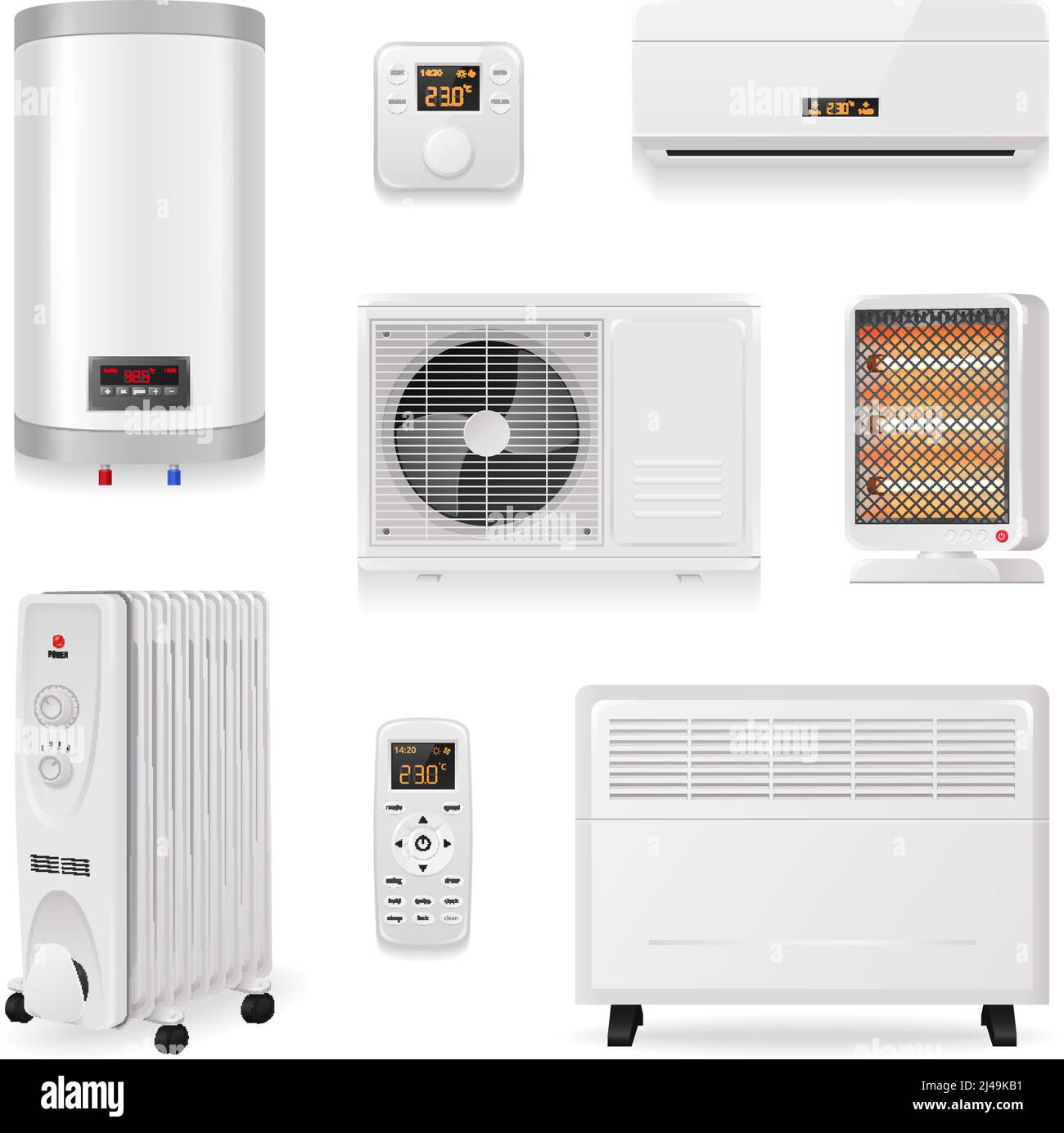 Climate control equipment realistic set with air conditioning symbols