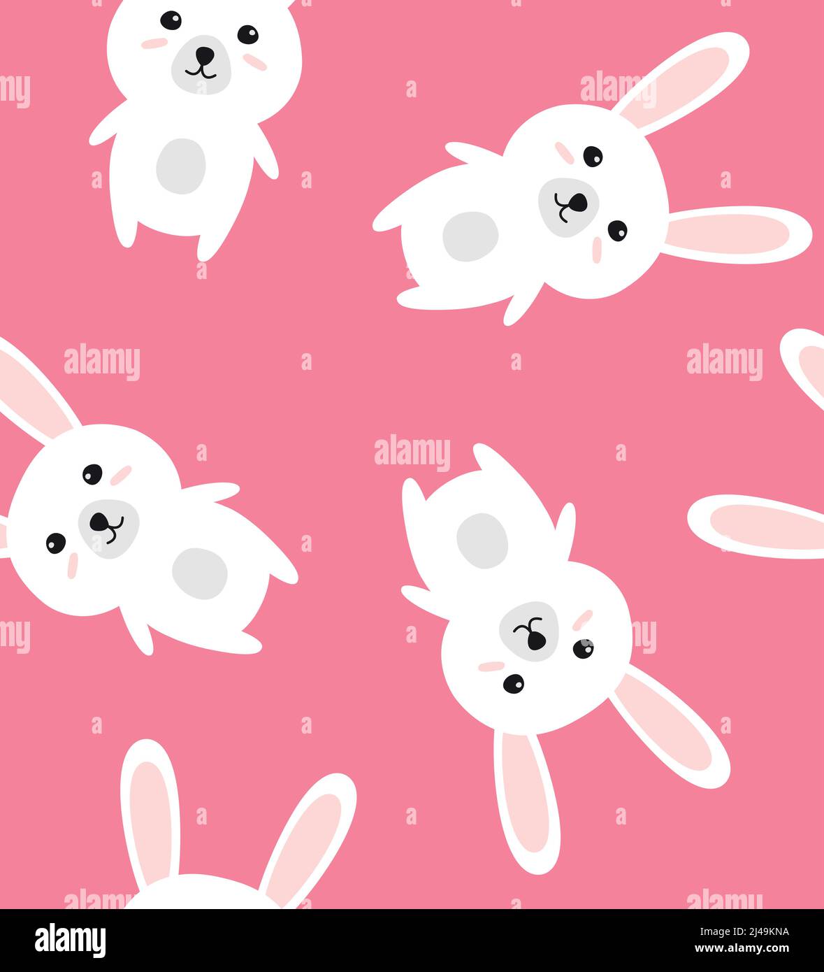 Vector seamless pattern of flat cartoon Easter bunny rabbit isolated on ...