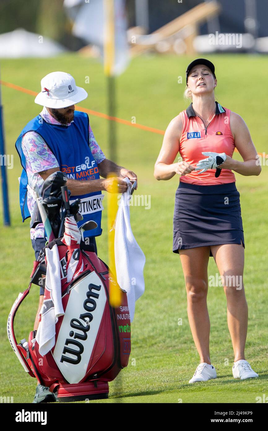 Pattaya Thailand - April 13:  Sanna Nuutinen of Finland during the first round of the Trust Golf Asian Mixed Stableford Challenge at Siam Country Club Waterside Course on April 13, 2022 in Pattaya, Thailand (Photo by Orange Pictures) Stock Photo
