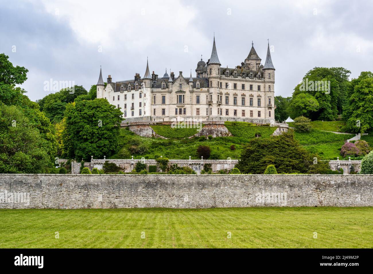 Dunrobin Castle viewed from the beach, Sutherland, Highland, Scotland, UK Stock Photo
