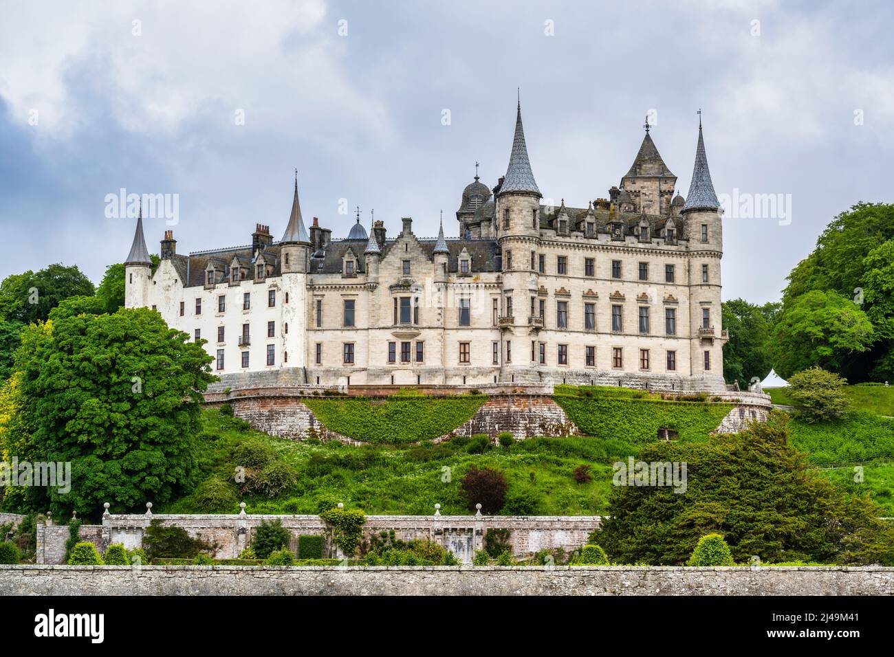 Dunrobin Castle viewed from the beach, Sutherland, Highland, Scotland, UK Stock Photo