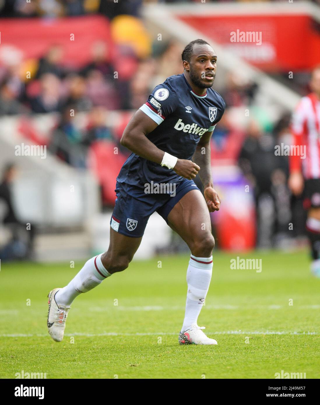 10 April 2022 - Brentford v West Ham United - Premier League - Brentford Community Stadium Michail Antonio during the match at the Brentford Communit Stock Photo