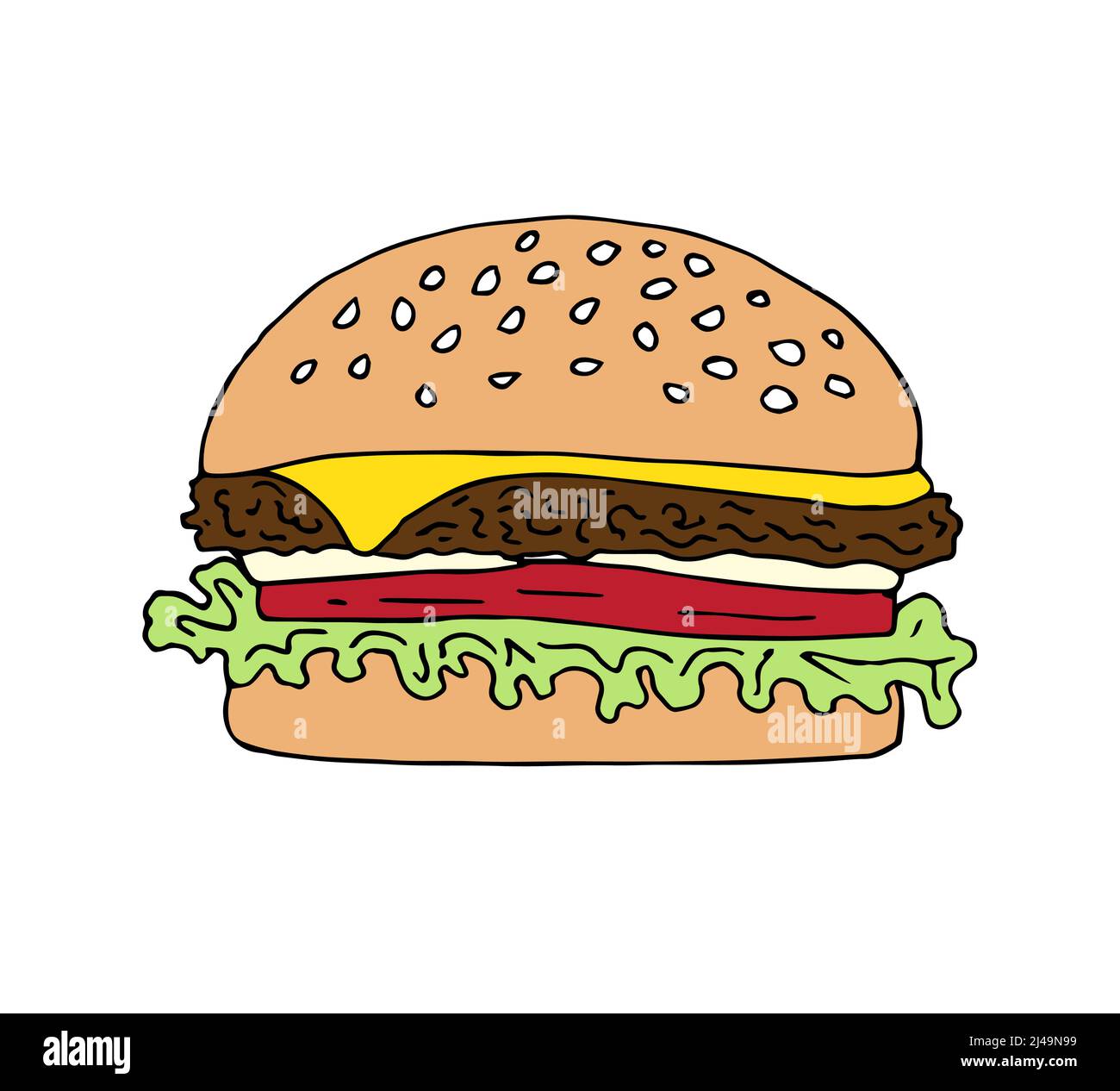 Vector hand drawn doodle sketch colored cheese burger isolated on white
