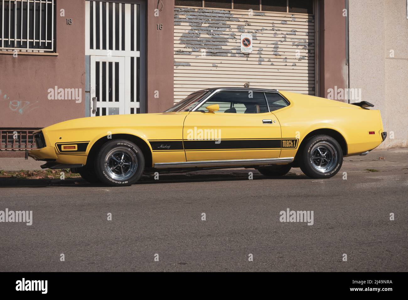 SABADELL, SPAIN-FEBRUARY 17, 2022: 1971 Ford Mustang Mach 1 (First generation, Facelift) Stock Photo