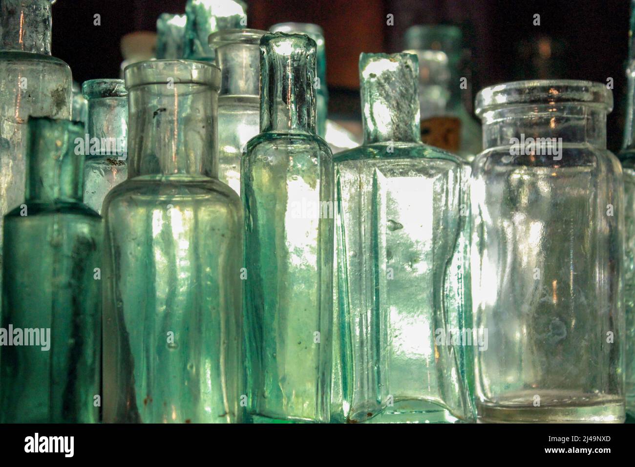 collection of vintage and antique green bottles Stock Photo - Alamy
