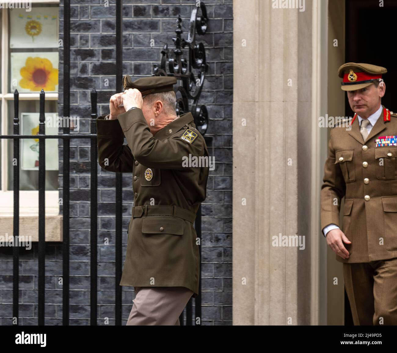 London, UK. 13th Apr, 2022. US General James C McConville (Chief of Staff of the US Army) and General Sir Mark Carleton-Smith (Chief of the General Staff of the British Army) leaves 10 Downing Steet, London UK Credit: Ian Davidson/Alamy Live News Stock Photo