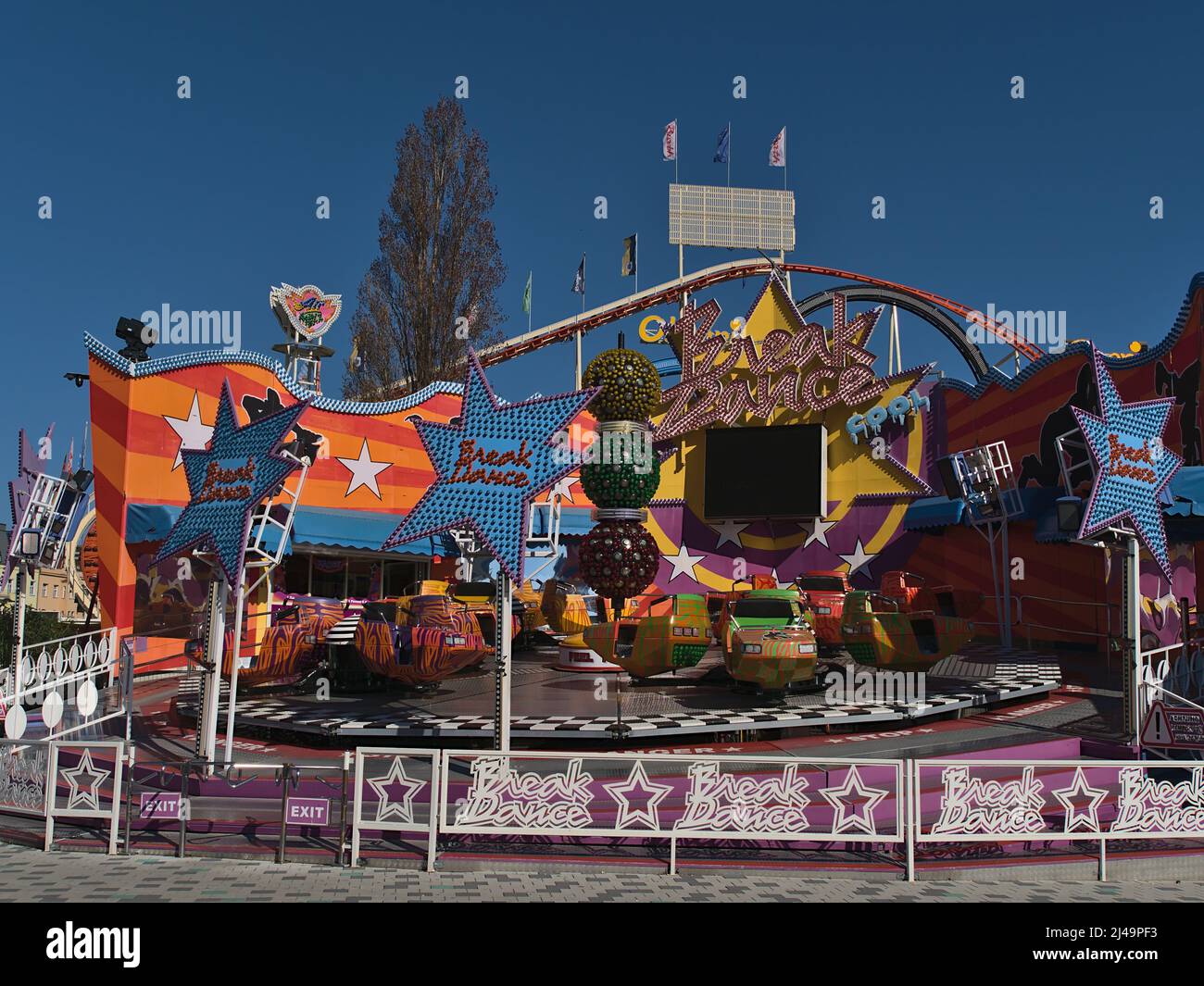 View of colorful carousel ride Break Dance in amusement park