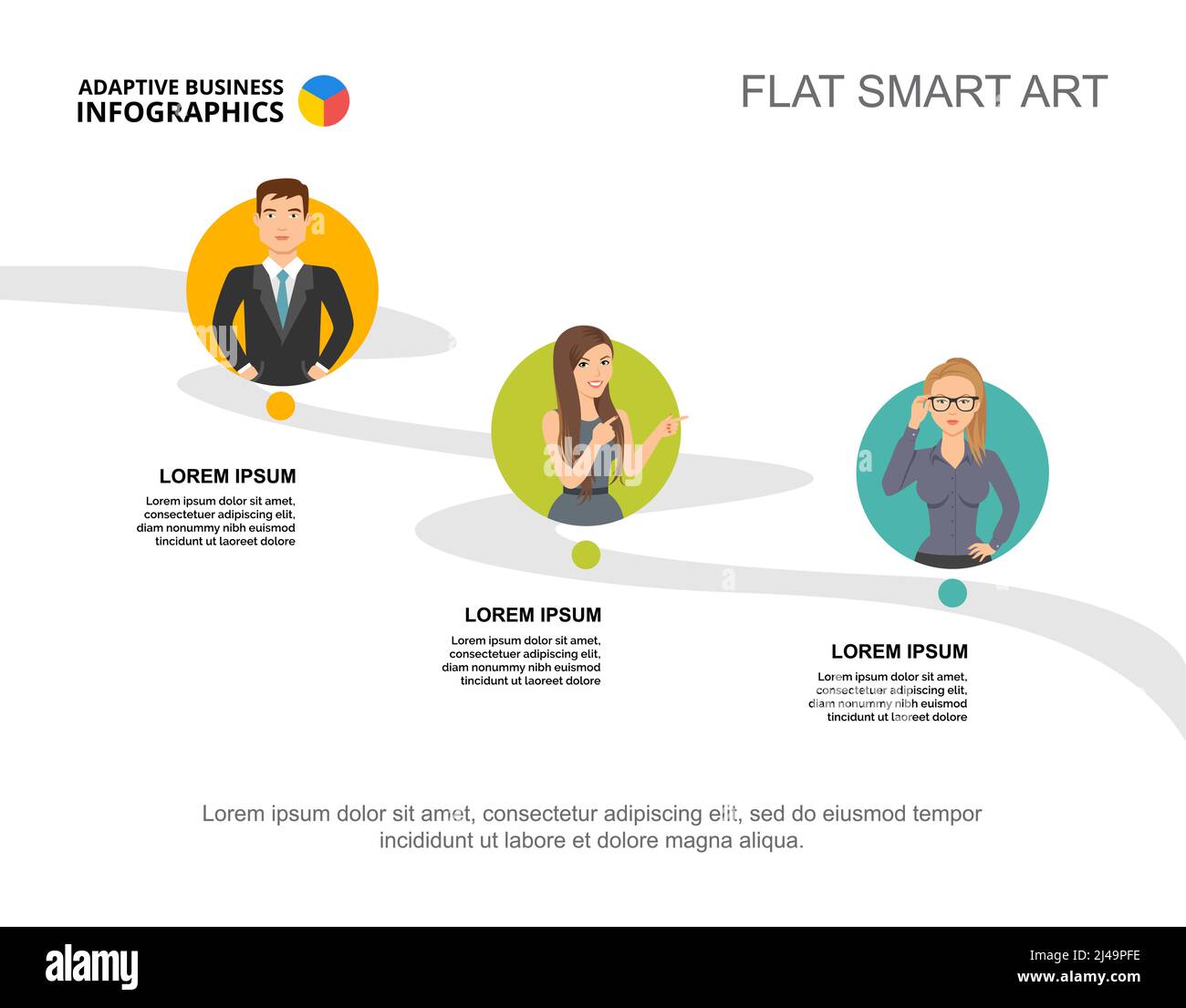 Three elements process chart template for presentation. Business data visualization. Plan, strategy, training or marketing creative concept for infogr Stock Vector