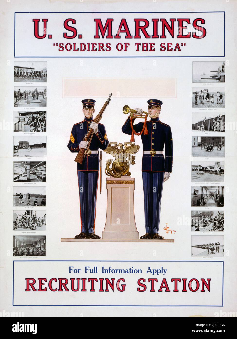 Poster design by JC Leyendecker - U.S. Marines ‘Soldiers of the sea’ (1917) Stock Photo