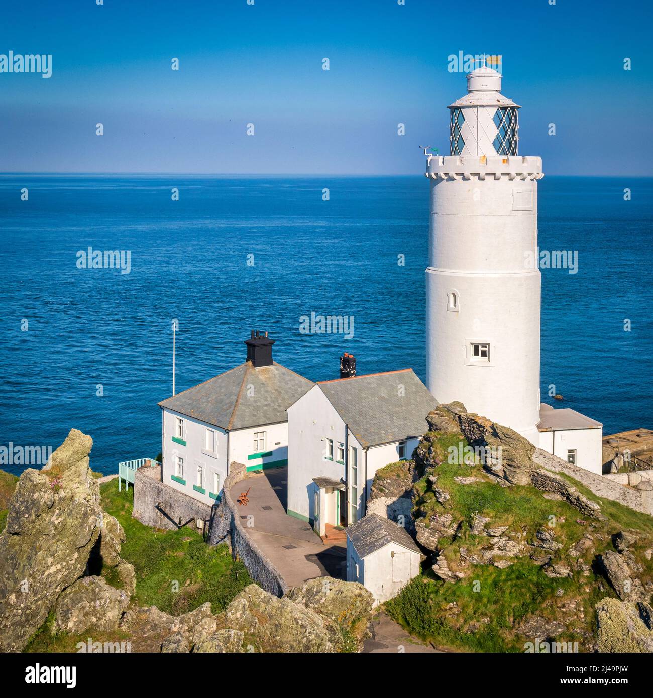 Start Point Lighthouse and Lighthouse Keepers Cottages, Devon Stock Photo