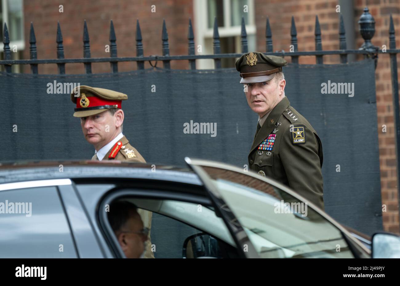 London, UK. 13th Apr, 2022. US General James C McConville (Chief of Staff of the US Army) and General Sir Mark Carleton-Smith (Chief of the General Staff of the British Army) leaves 10 Downing Steet, London UK Credit: Ian Davidson/Alamy Live News Stock Photo