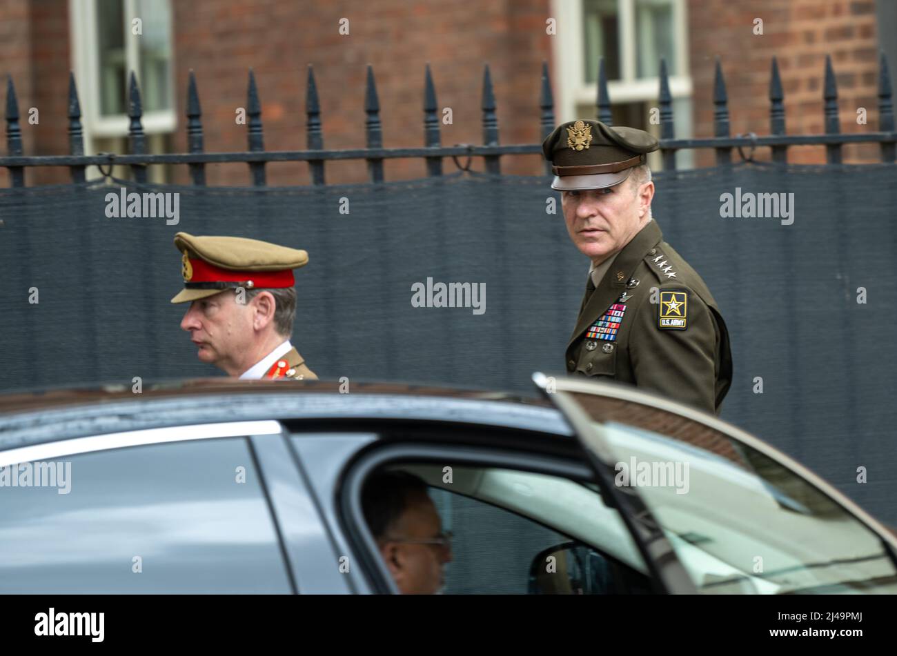 London, UK. 13th Apr, 2022. US General James C McConville (Chief of Staff of the US Army) and General Sir Mark Carleton-Smith (Chief of the General Staff of the British Army) leaves 10 Downing Steet, London UK Credit: Ian Davidson/Alamy Live News Stock Photo