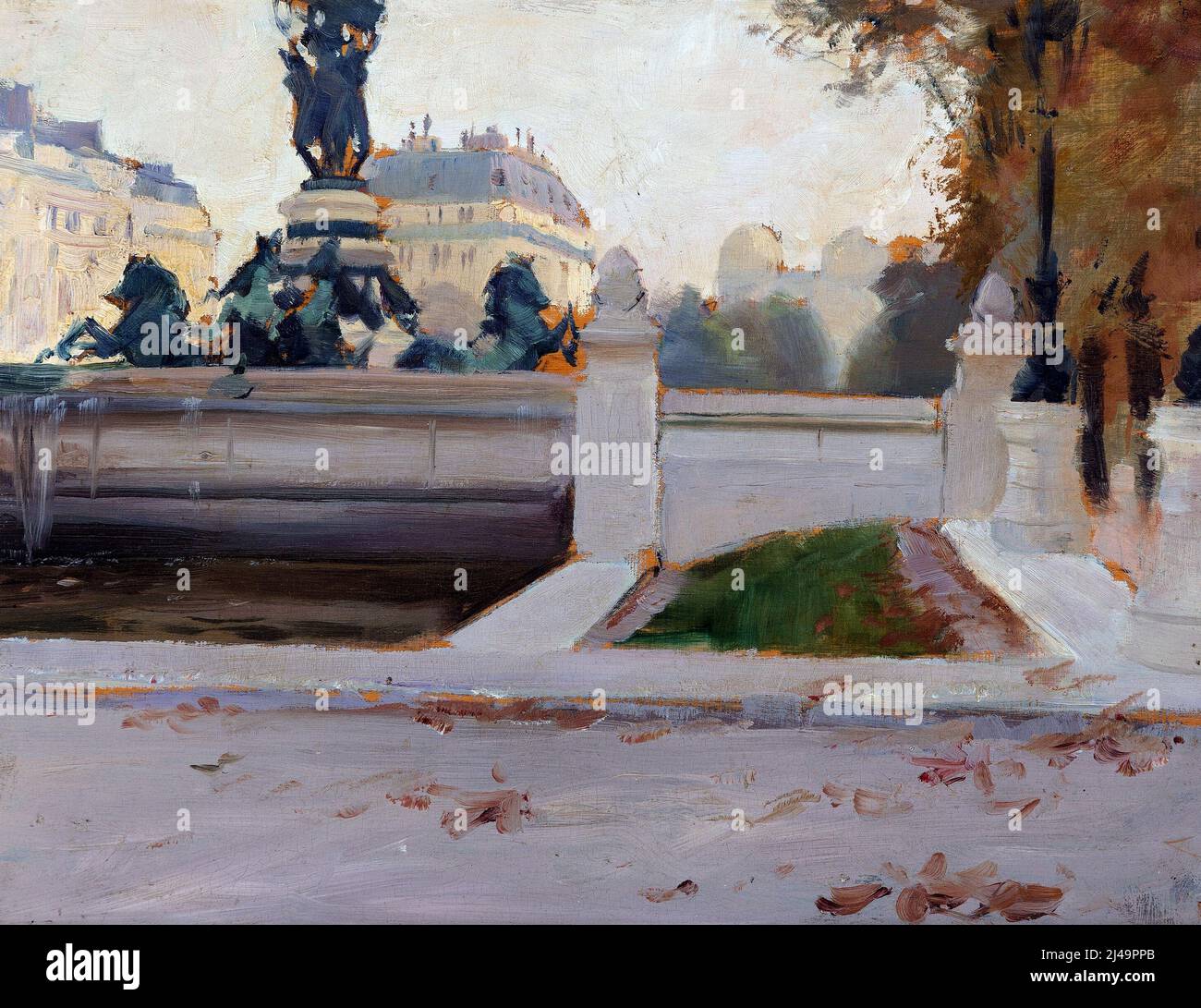 Joseph Christian Leyendecker (American, 1874-1951). Carpeaux Fountain, Paris. Oil on panel. Stock Photo