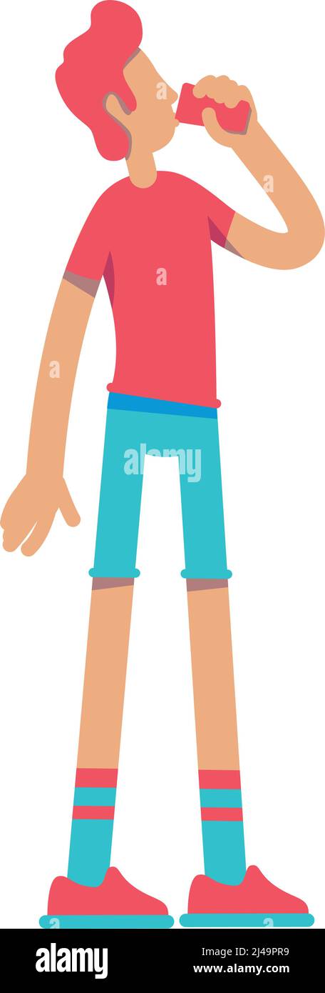 Man drinking enough water semi flat color vector character Stock Vector