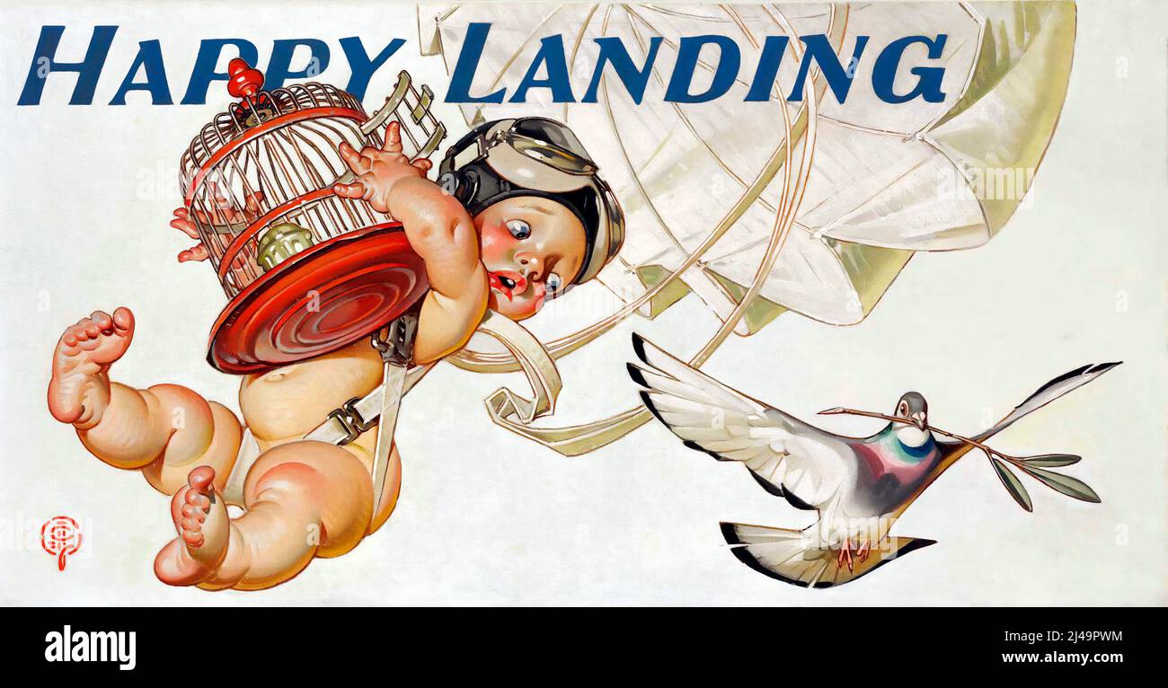 Illustration byJoseph Christian Leyendecker (1874-1951) Happy Landing. Study for Amoco Ad, 1945 Stock Photo