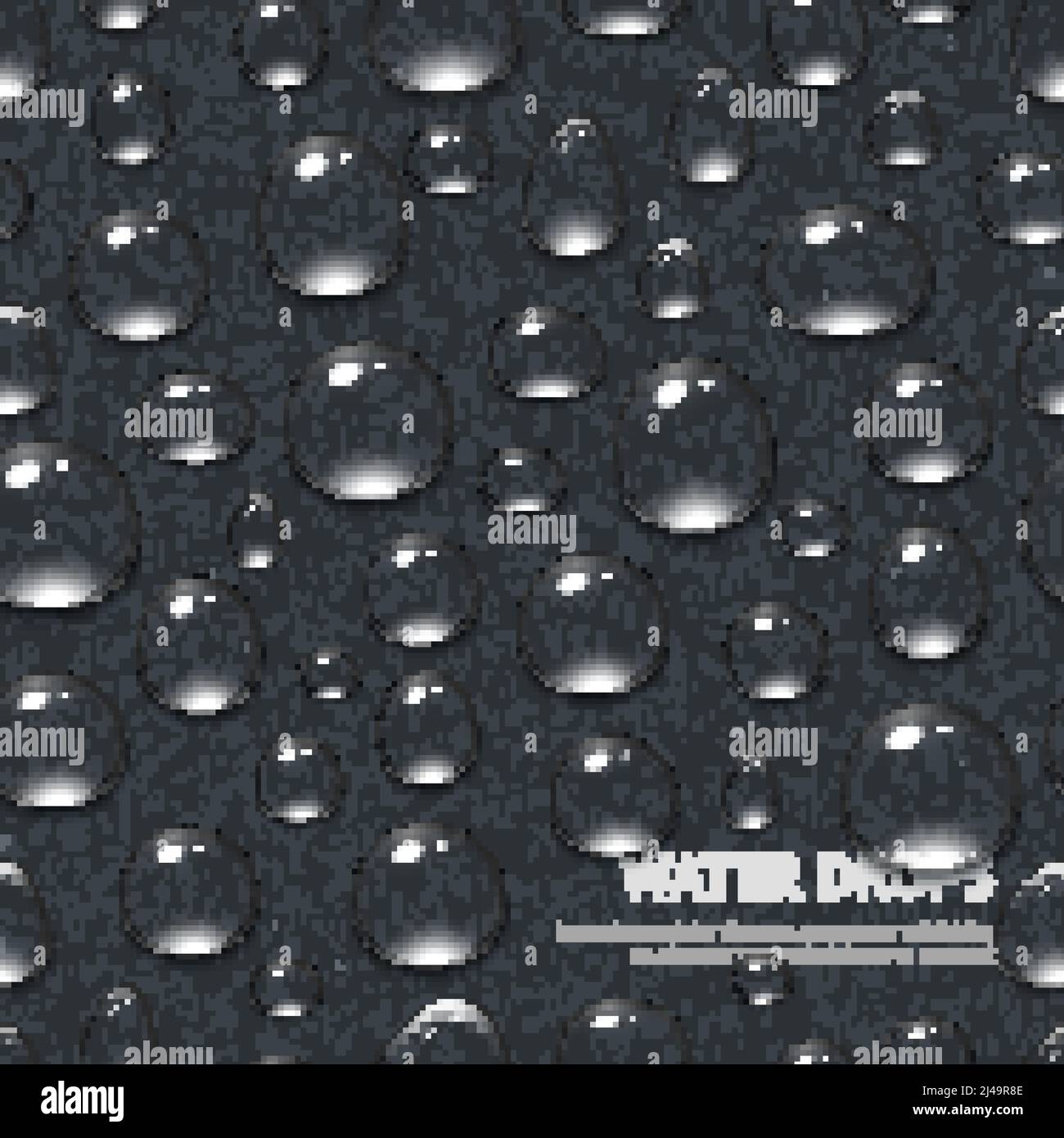Realistic water drops on black textured background seamless pattern vector illustration Stock Vector