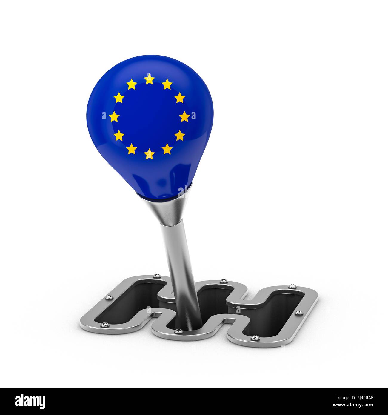 European transportation - 3D illustration of gear stick knob with EU flag isolated on white studio background Stock Photo