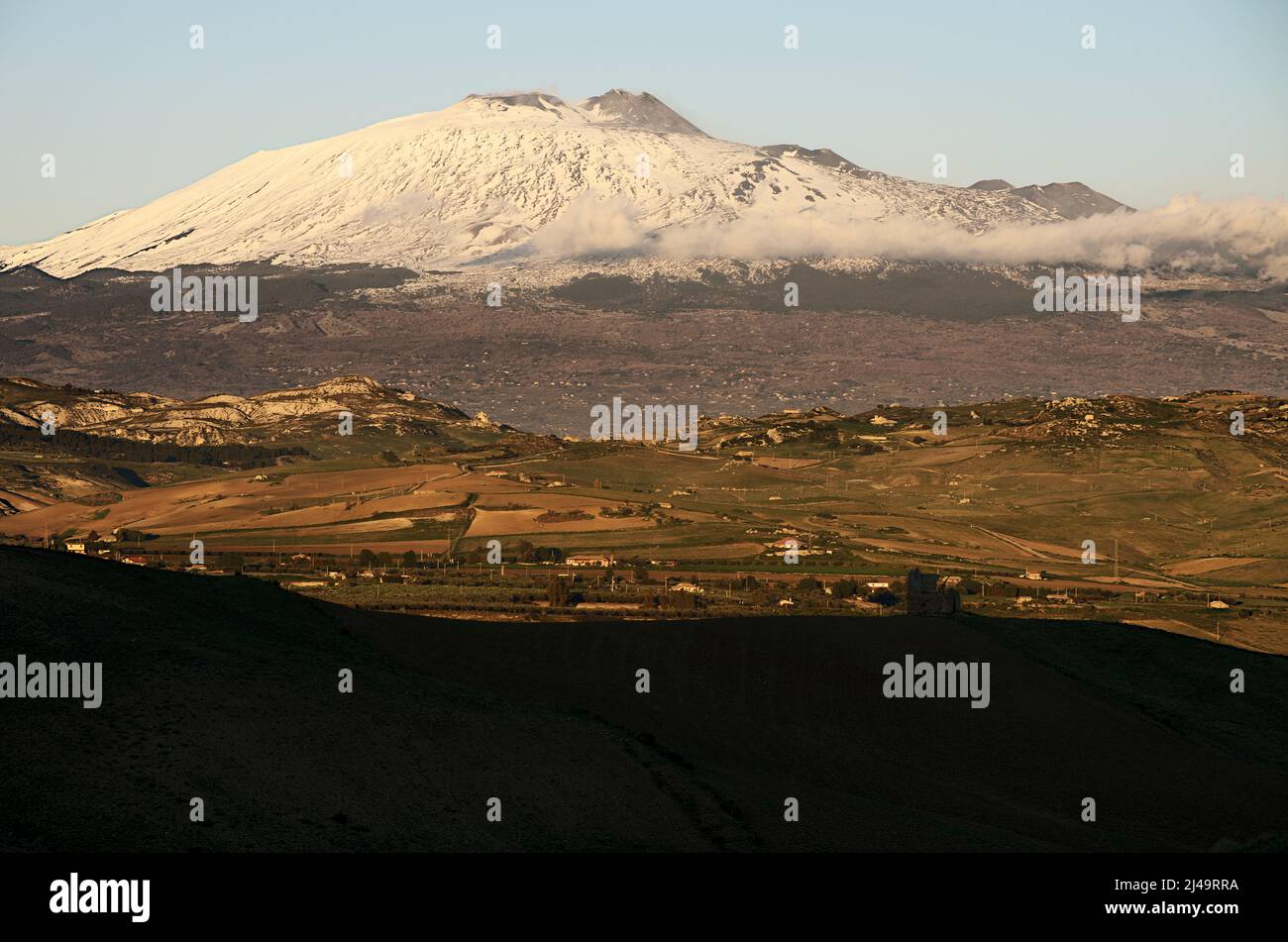 Sicily landscape with Etna Volcano Stock Photo