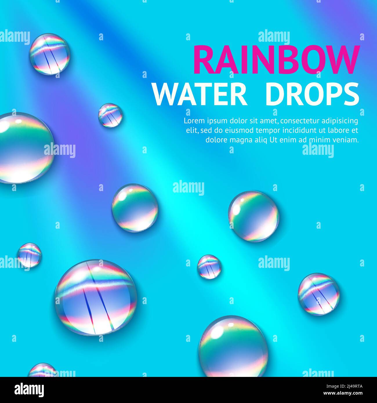 Realistic water drops with colorful rainbow reflection inside poster vector illustration Stock Vector
