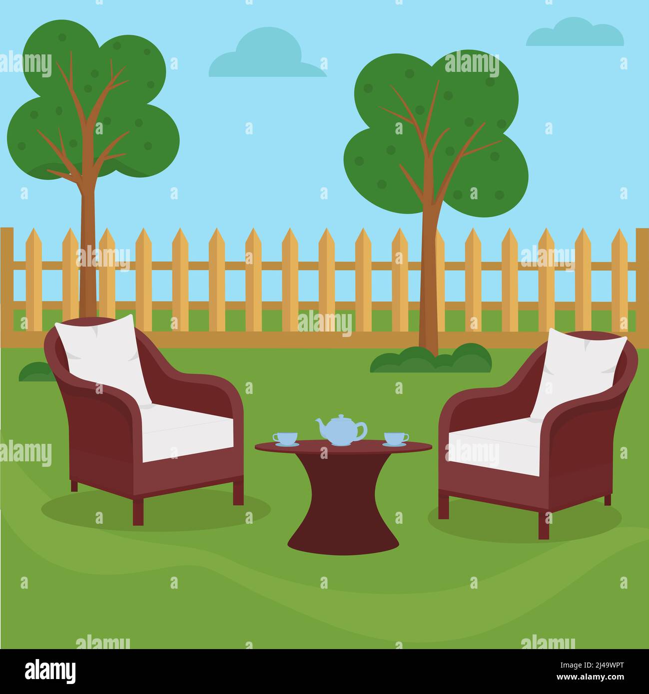 Cozy backyard for family or friends to relax. Flat vector illustration Stock Vector