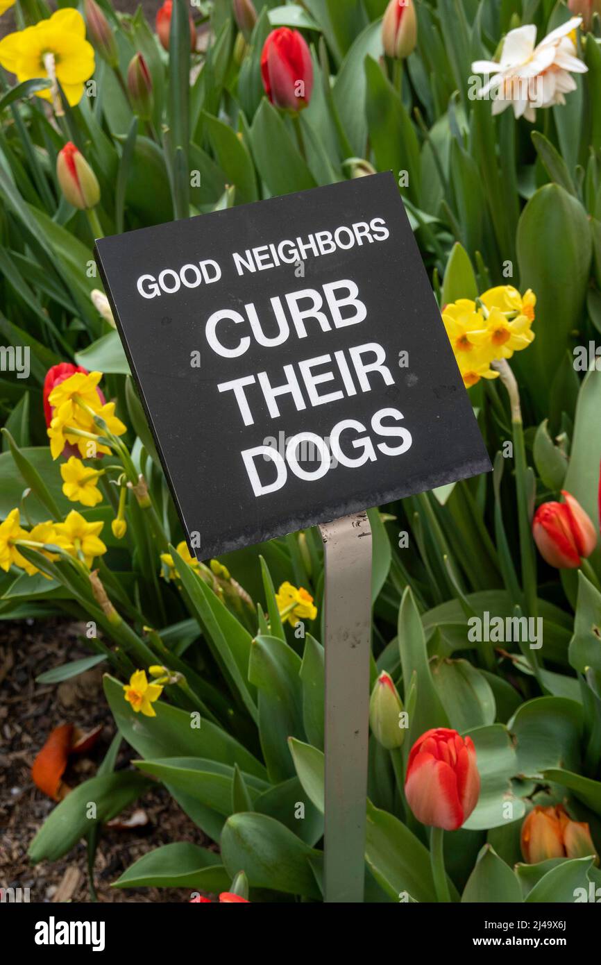 'Good Neighbors CURB THEIR DOGS' sign in the Gramercy Park neighborhood, New York City, USA  2022 Stock Photo