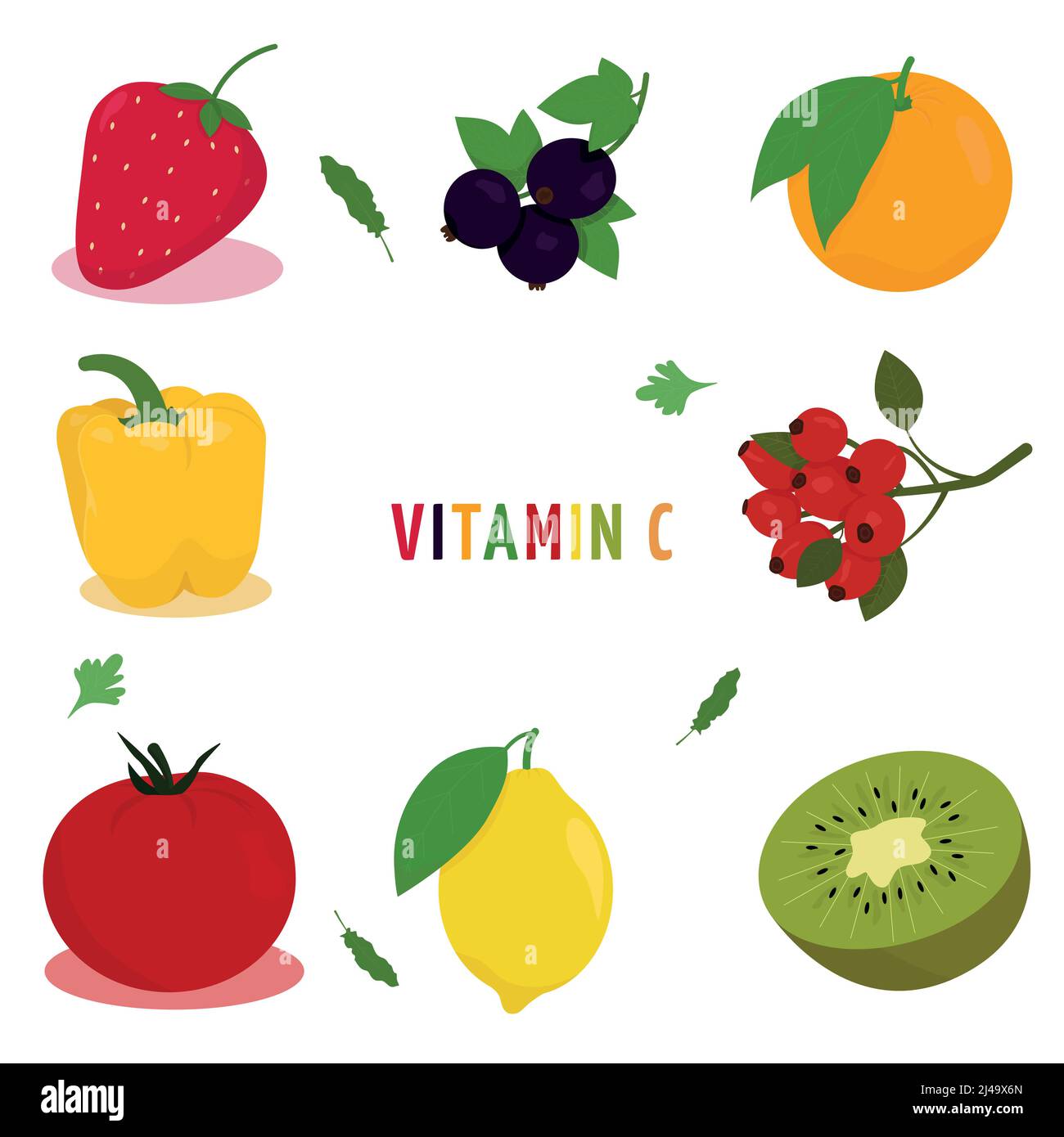 Vitamin C. Vector illustration with an image of fruits and vegetables ...