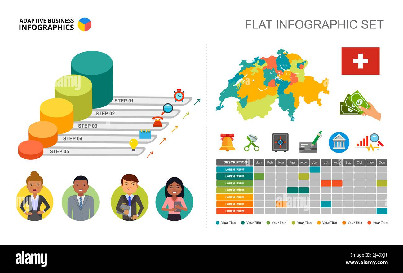 Five steps process chart template for presentation. Vector illustration ...