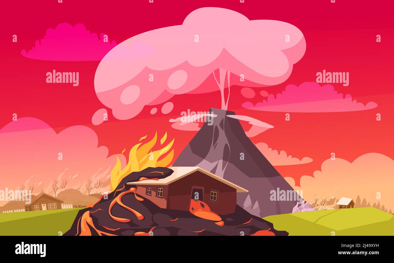 Irruption Cartoon Natural disasters eruption composition of flat cartoon style landscape ...