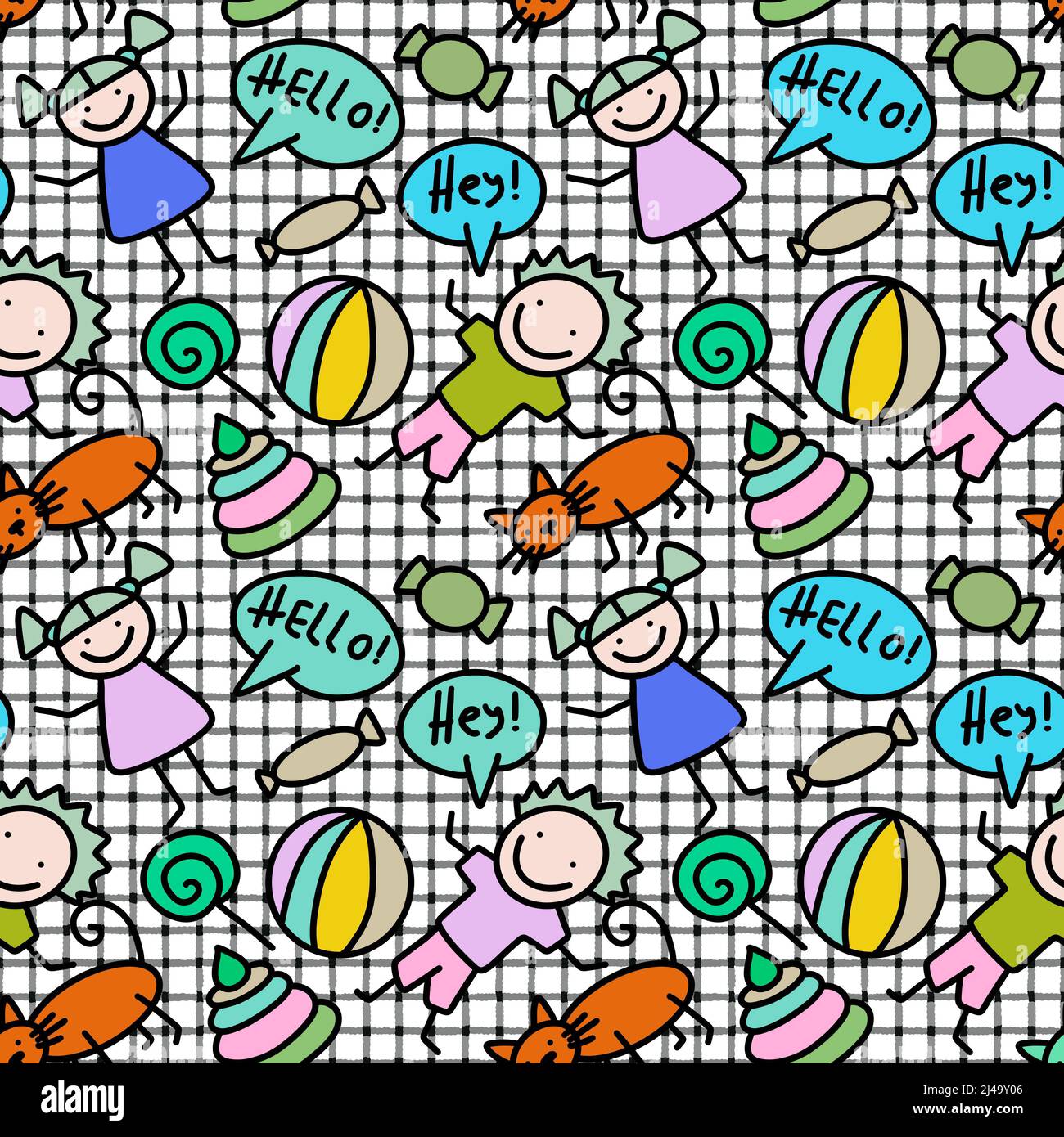 Cartoon seamless kids comic pattern for fabrics and textiles and ...