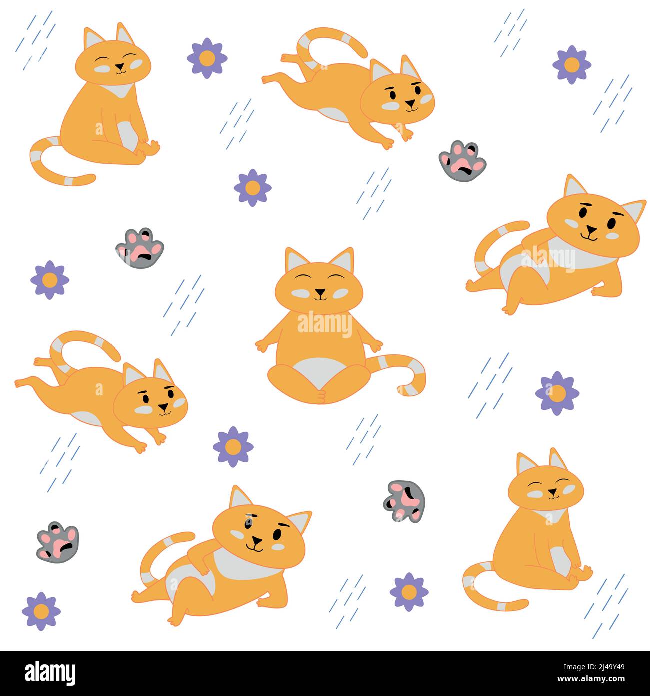 Cat vector seamless pattern. Cats in different poses Stock Vector Image