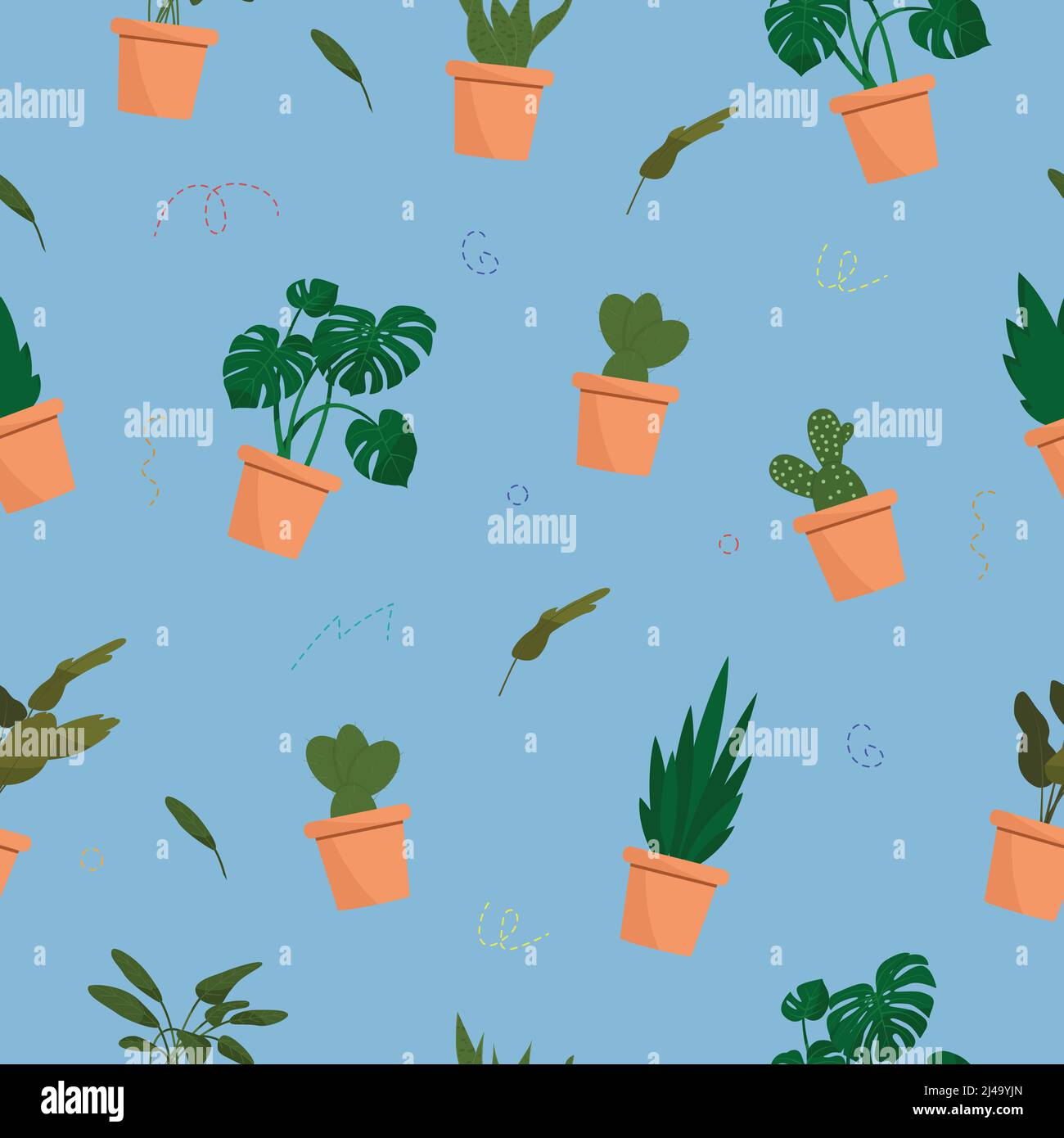 Flowers in pots seamless pattern. Blue background Stock Vector Image ...