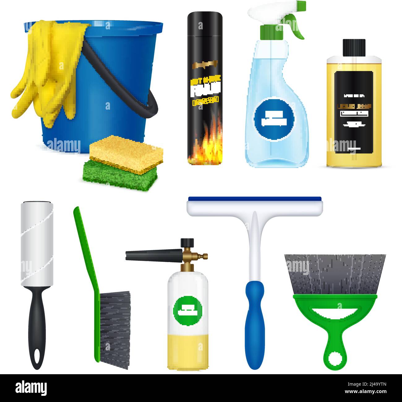 Car selfwash kit accessories realistic set with roller cleaner