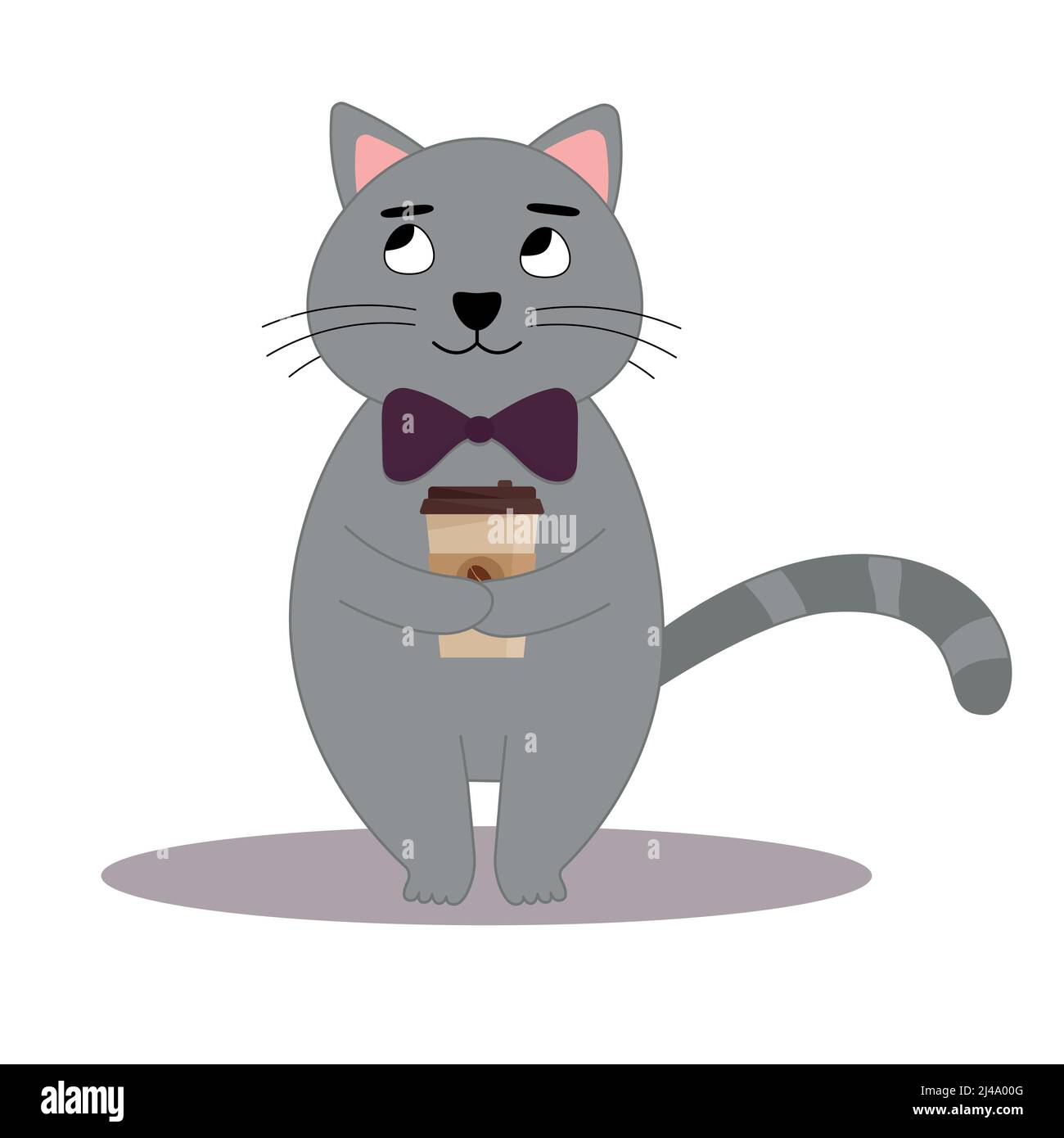 Cute cat holding a cup of coffee. Flat vector illustration Stock Vector ...