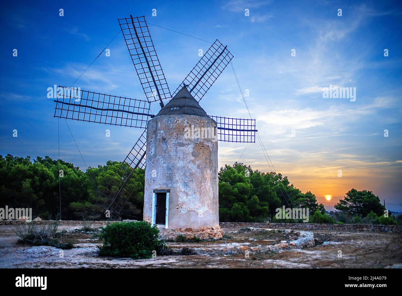 Moli vell de la Mola windmill in Formentera, Balearis Islands, Spain Stock Photo