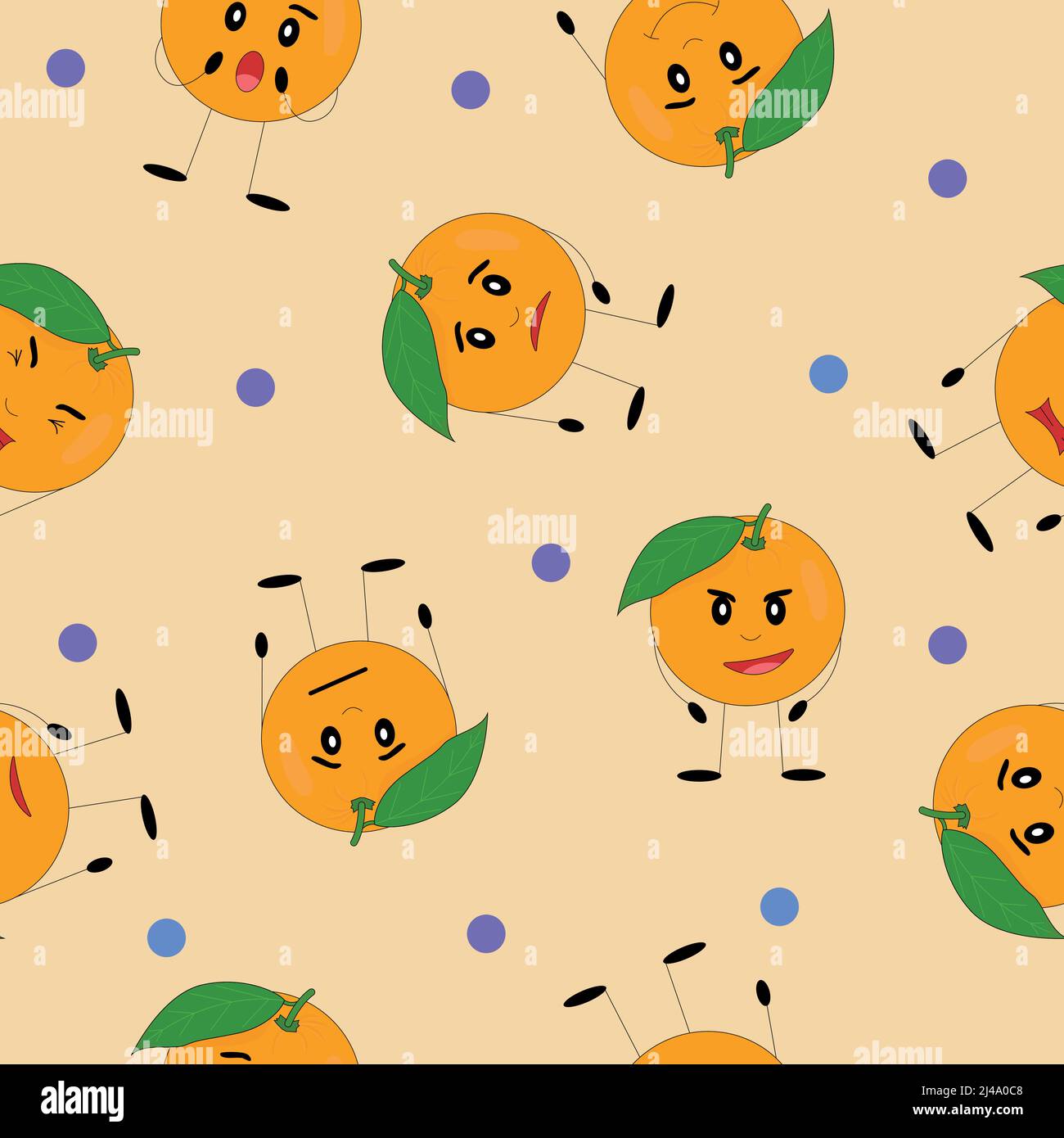 Funny oranges seamless pattern. Orange with cute faces Stock Vector ...