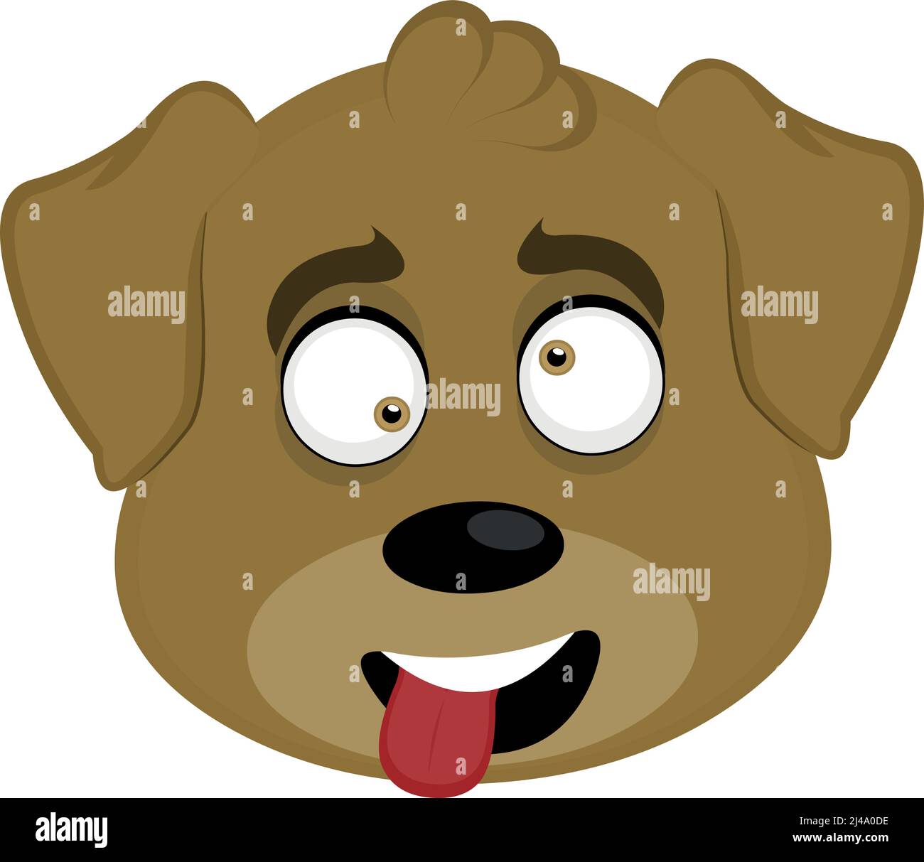 Vector emoticon illustration cartoon of a dog's head with a mocking expression with wild eyes and sticking out his tongue with an open mouth Stock Vector