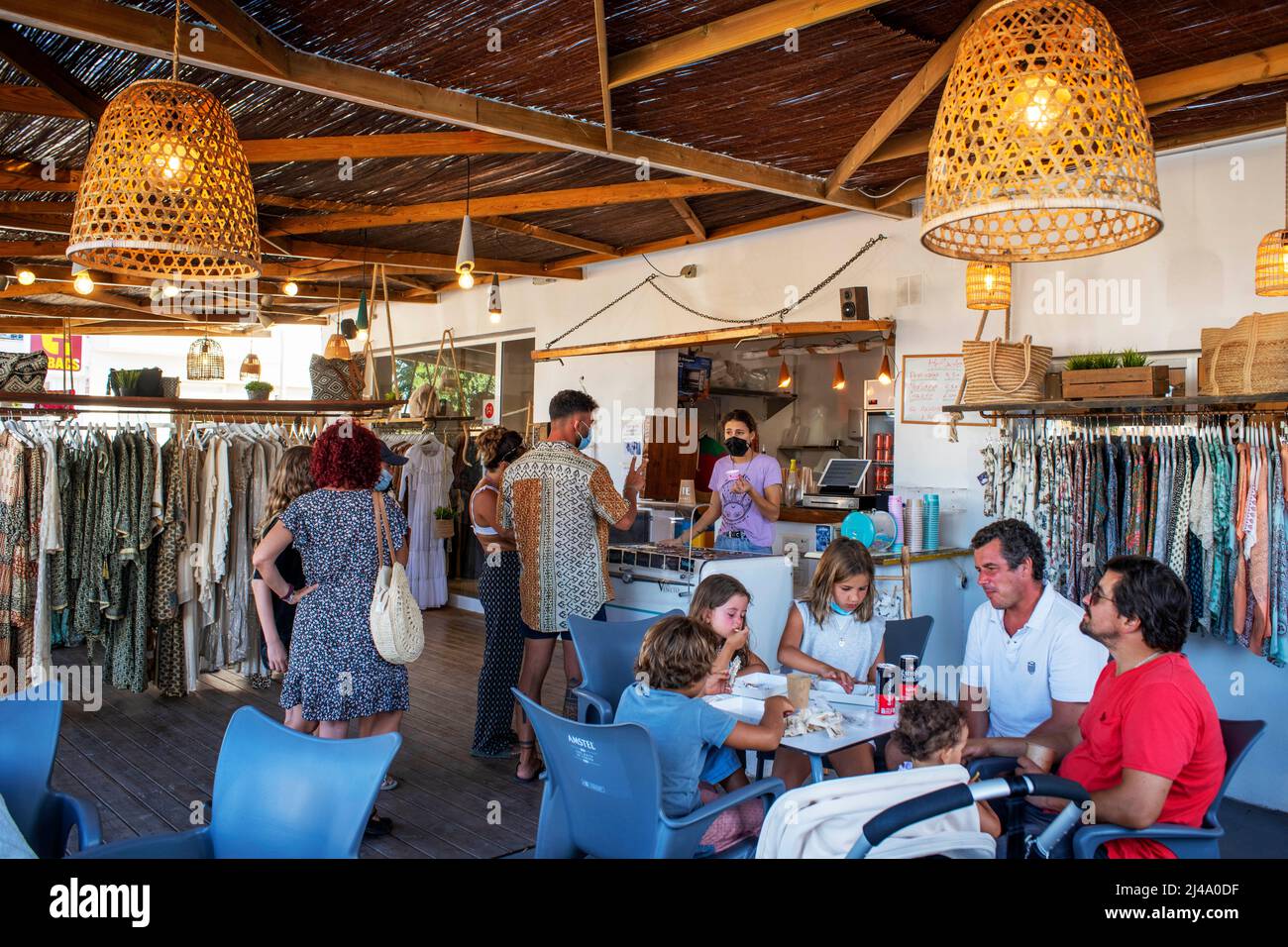A hippy shop in the hippy market of La Mola, in the El Pilar village. Formentera (Balearic Islands).  Every Wednesday and Sunday from May to October, Stock Photo