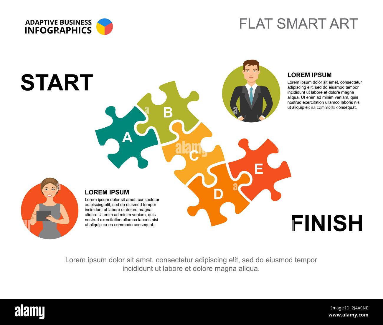 Jigsaw puzzle process chart template. Business data. Abstract elements