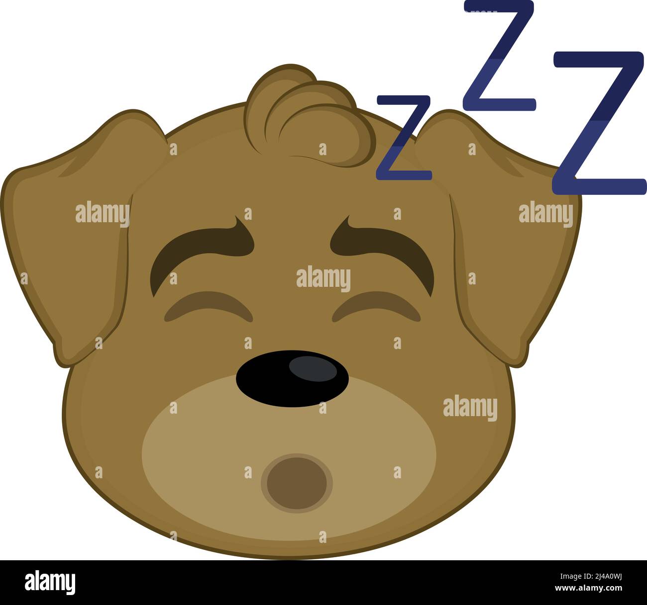 Vector emoticon illustration cartoon of a dog's head with tired expression and its eyes closed and snoring with its mouth open, sleeping Stock Vector