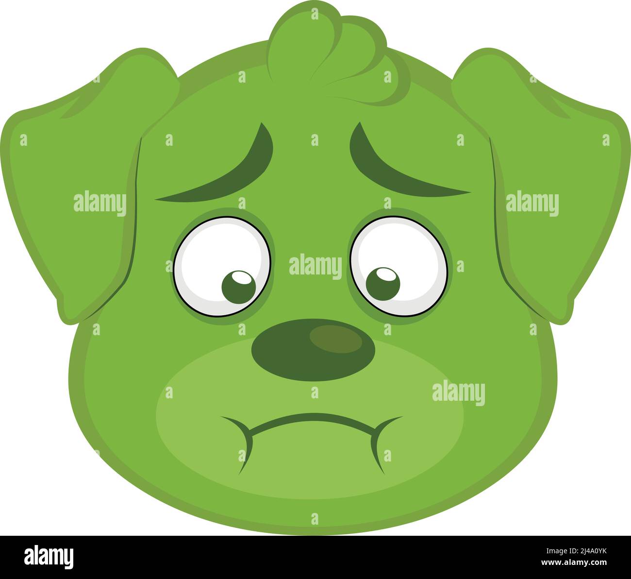 Vector illustration of the face of a nauseous green cartoon dog Stock Vector
